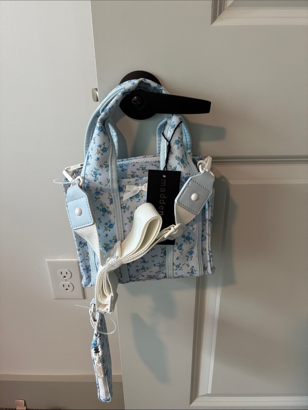 Madden Girl Light Blue Floral Mini Tote with Removable Strap
